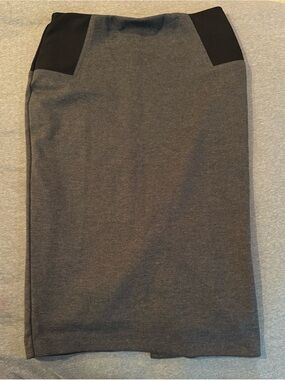 Classic Gray Pencil Skirt with Black Waist Panels